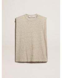 Golden Goose - Aged Sleeveless T-Shirt With Padded Shoulder And Pearls - Lyst