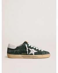 Golden Goose - Super-Star Pour Homme En Cuir Velours Vert Avec Étoile En Cuir Lamé Argenté Et Contrefort En Cuir, Homme, Taille - Lyst