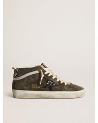 Golden Goose - Mid-Star Pour Femme En Daim Vert Avec Étoile À Paillettes Noires Et Contrefort En Cuir Façon Poulain, Femme, Taille - Lyst