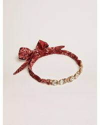 Golden Goose - Déco Jewelmates Collection Choker Necklace In Old Gold Color With Crystals And Printed Scarf - Lyst