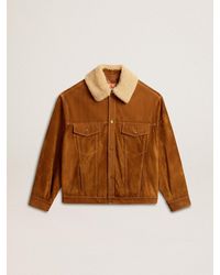 Golden Goose - Veste Pour Homme En Croûte De Cuir Couleur Tabac Et Col En Shearling, Taille - Lyst