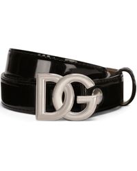 Dolce & Gabbana Cintura in vitello lucido con logo dg - Nero