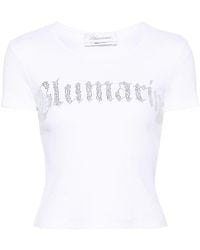Blumarine - Logo Ribbed Cotton Cropped T-shirt - Lyst