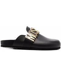 Moschino Logo-plaque Leather Mules - Black