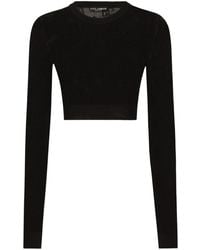 Dolce & Gabbana - Cropped Mesh-stitch Viscose Sweater With All-over Jacquard Dg Logo - Lyst