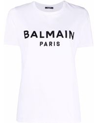Balmain T-shirt bianca con logo nero - Bianco