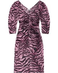 Ganni - Tiger-print Crinkled Midi Dress - Lyst