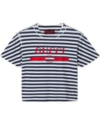 Gucci - T-shirt in jersey di cotone a righe con stampa - Lyst