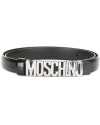 Moschino Slim Logo Plaque Belt - Black