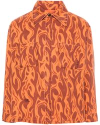 ERL - Giacca-camicia In Tela Con Stampa Fiamme - Lyst