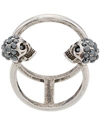 Alexander McQueen Twin Skull Double Ring - Metallic