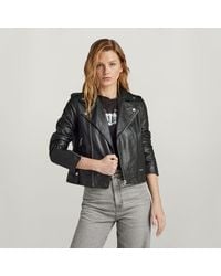 G-Star - Leather Biker Jack - Lyst