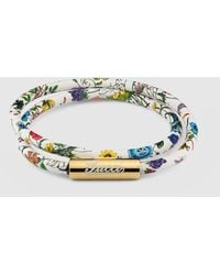 Gucci - Leather Double Bracelet With Script, Size L, -Toned Metal - Lyst