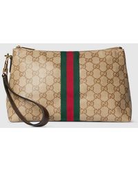 Gucci - Small Gg Pouch With Web, Original Gg Fabric - Lyst