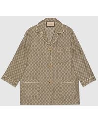 Gucci - Bluse Aus Seide Mit Gg Supreme-Print, Grösse - Lyst