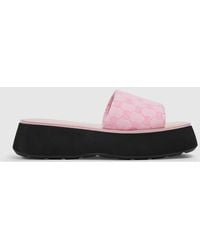 Gucci - Flatform Slide Sandal, Gg Canvas - Lyst