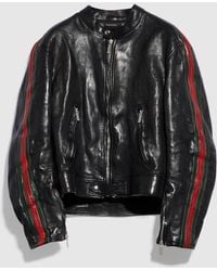Gucci - Buffalo Leather Biker Jacket With Web - Lyst