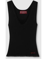 Gucci - Cotton Rib Tank Top With Embroidery - Lyst