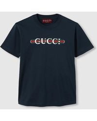 Gucci - コットンジャージー プリント Tシャツ, ブルー, ウェア - Lyst