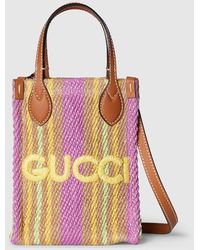 Gucci - Super Mini Jute Bag With Logo - Lyst