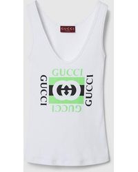Gucci - Tanktop Aus Gerippter Baumwolle Mit Print - Lyst