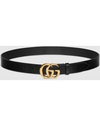 Gucci - 414516 Ap00t 1000 Belt Leather With Gold Double G Buckle Slim 3cm (GGB1009) - Lyst