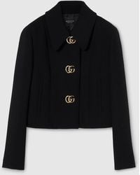 Gucci - Crêpe Wool Jacket With Double G Button - Lyst