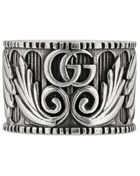 Gucci Ring With Double G And Leaf Motif - Black