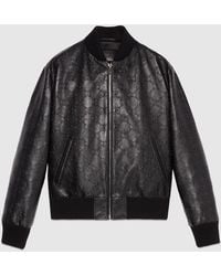 Gucci - GG Leather Bomber Jacket - Lyst