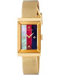 Gucci G-frame Stainless Steel Case 21x34mm Mop Dial Mesh Metal Strap Watch - Multicolour