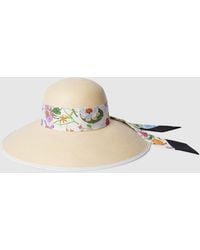 Gucci - Panama Twill Hat With Silk Ribbon - Lyst