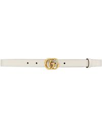 Gucci GG Marmont Thin Belt With Shiny Buckle - White