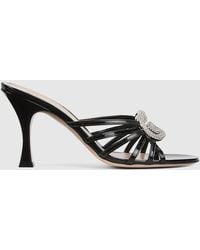 Gucci - Slide Sandal With Crystal Interlocking G - Lyst