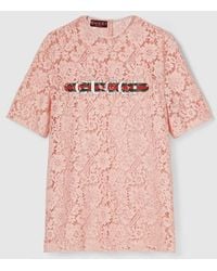 Gucci - Oberteil Aus Blumen-Spitze Mit Print, Größe - Lyst
