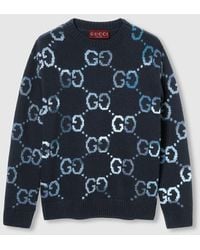 Gucci - Gg インターシャ ウール セーター, ブルー, ウェア - Lyst