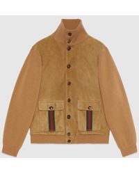 Gucci - Suede Bomber Jacket With Web - Lyst