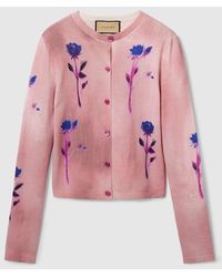 Gucci - Floral Print Fine Wool Silk Cardigan - Lyst