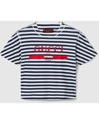 Gucci - T-shirt En Jersey De Coton À Rayures Avec Imprimé - Lyst