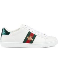 Gucci Ace Bee Embroidered Sneakers - White