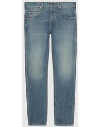 Gucci - Denim Pant With Leather Label - Lyst