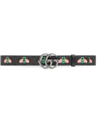 Gucci gg Marmont Thin Belt With Bees - Black