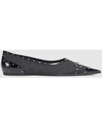Gucci - Point-Toe Studded Loafer, Gg Canvas - Lyst