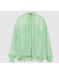 Gucci - シルクシフォンクレポン トップ, グリーン, ウェア - Lyst