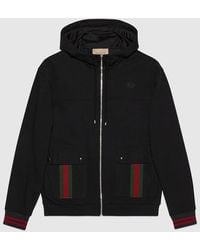 Gucci - Cotton Jersey Hooded Jacket With Web - Lyst