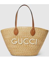 Gucci - Medium Straw Tote With Patch - Lyst
