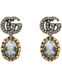 Gucci Orecchini con doppia g e cristalli - Metallizzato