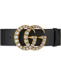 Leather Belt With Pearl Double G in Black - Save 63% - Lyst