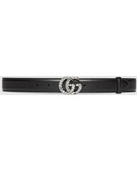 Gucci - GG Marmont Thin Belt With Crystals - Lyst