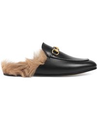 Gucci Black Princetown Leather Fur Lined Mules - Zwart