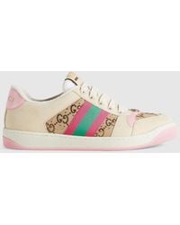 Gucci - Screener Web Stripe Leather Trainers - Lyst